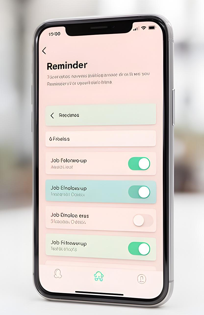 Mobile reminder setup screen showing follow-up alerts, calendar sync options, and notification toggles
