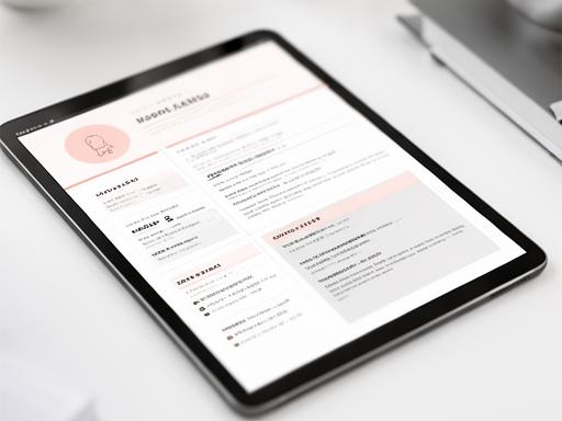Minimal resume layout preview on a tablet with clean spacing and simple section blocks