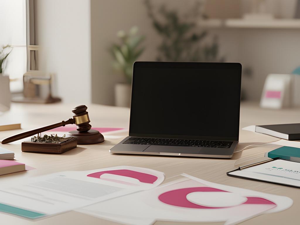 Legal documents and a laptop on a desk in a calm modern office