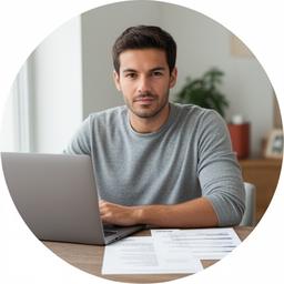 Marcus seated at a desk with a laptop and a clean resume draft beside him